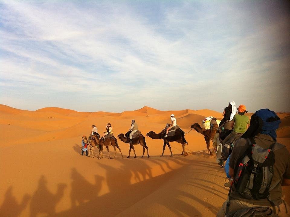 Camel trekking in Merzouga during a Marrakech to Fes tour
